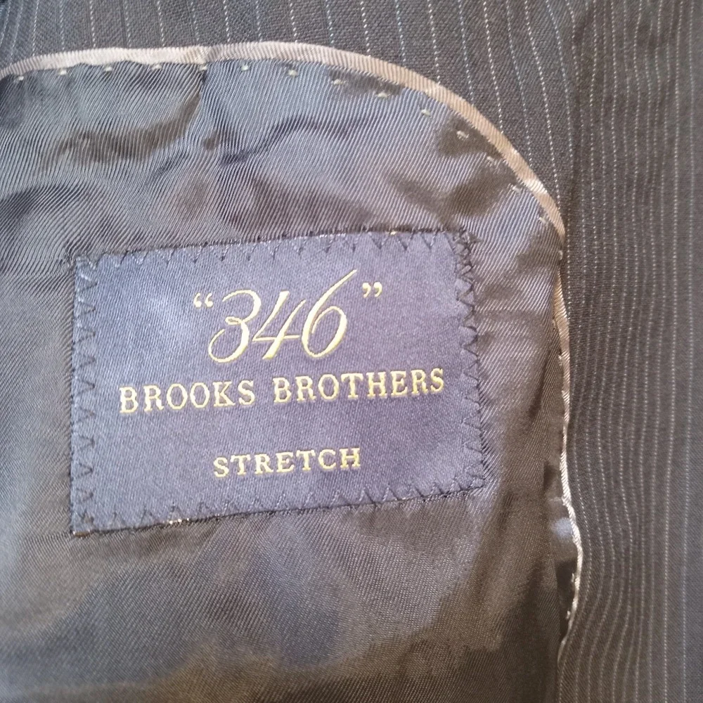 Brooks Brothers 346 Stretch 100% Wool Blazer‎ 40L Navy Pinstripe